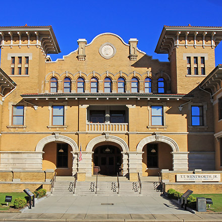 Exterior view of the entrance of the Pensacola Museum of History building.